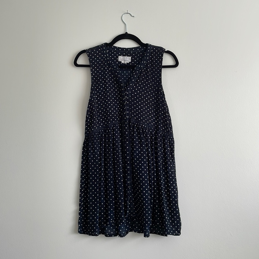 Anthropologie Women’s Black and White Dot Long Button Down Tank Medium